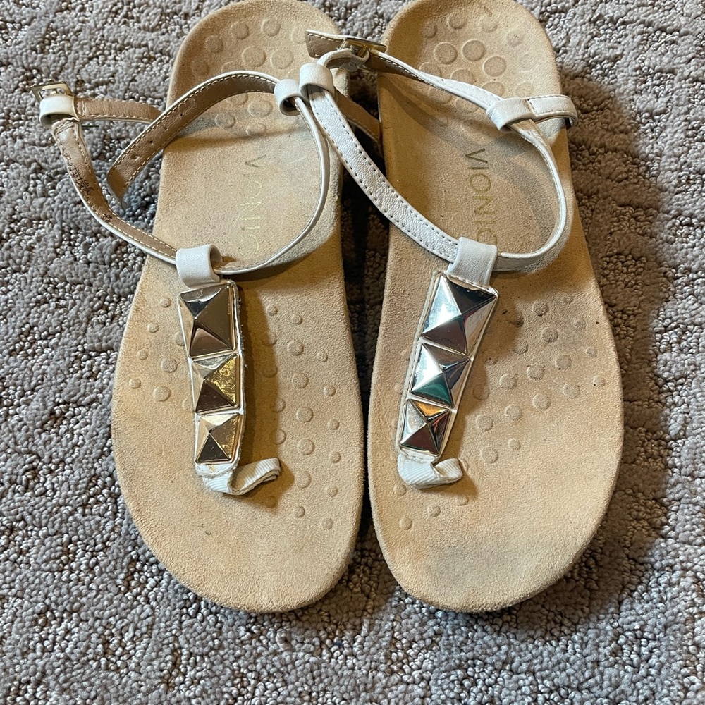 Vionic Beige Sandals with Silver Accents